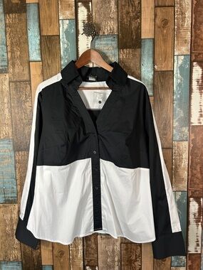 Venus Black And White Color Block Button Down Shirt